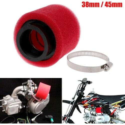 38mm 45mm Red Motorcycle Air Filter Bevel Double Foam Cleaner Pod For 90cc 110cc 140cc 150cc Pit Dirt Bike ATV Quad Scooter