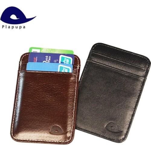 Plapupa 100% Cowhide Genuine Leather Vertical Antique Flat Card Holder with 5 pockets credit Round Corner card case