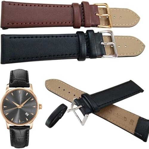 Genuine Leather Watch Band Simple Brown Black 8-24mm Watch Straps With Stainless Steel Buckle New Women Men Watchbands Bracelet