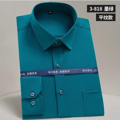 Anti-wrinkle Elasticity Pure Color Work White Shirt Shirts for Men Mercerized Stretch Long Sleeve Casual Slim Fit Shirt Men