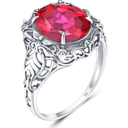 Silver Rings For Women Genuine 925 Sterling Silver Ruby Ring Wedding Exquisite Oval Gemstones Trendy Fine Jewelry Handmade Gift