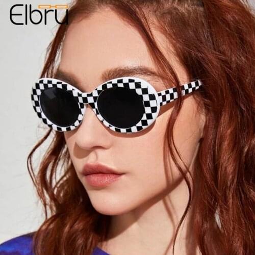 Elbru Vintage Oval Plaid Sunglasses Hip-hop Alien Style Sungshades Metal Fashion Unisex Sun Glasses Colorful Eyewear For Women