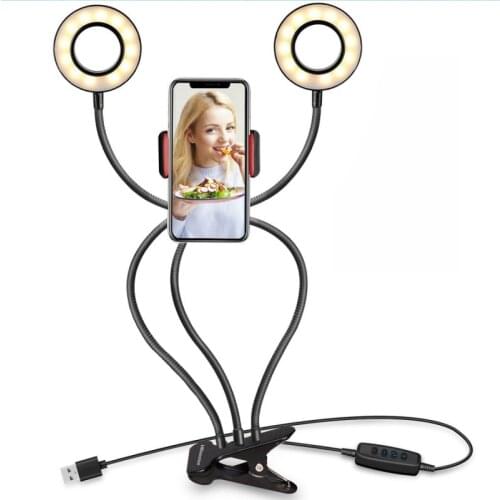 Universal Double Head Selfie Ring Light LED Photography Fill Lamp With Long Arm Lazy Phone Holder Fit For Live Stream Office