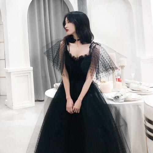 Party Gowns Vintage Black Spaghetti Strap Backless Prom Party Dresses Bubble Skirt Vestidos De Festa