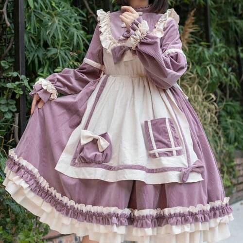 Spring/Autumn Japanese Lolita Girly Dress French Retro Bowknot Girl Pink Angel Gentle Fairy Tender Lolita Sweet Kawaii Dress