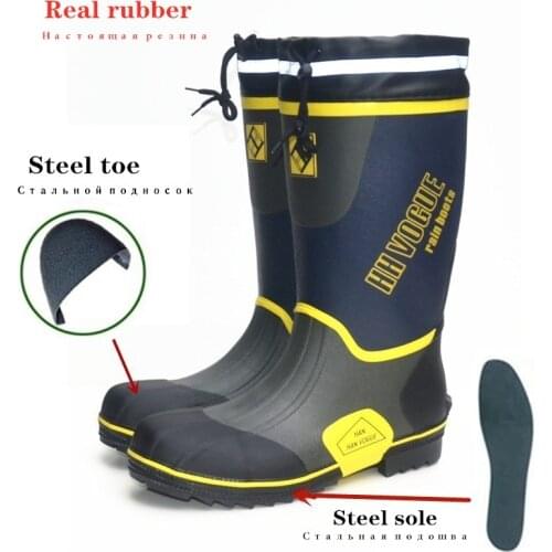 Real rubber waterproof high boots Steel toe sole Winter warm fluff lining Rain shoes Men Fishing waders Non-slip Wading Wellies