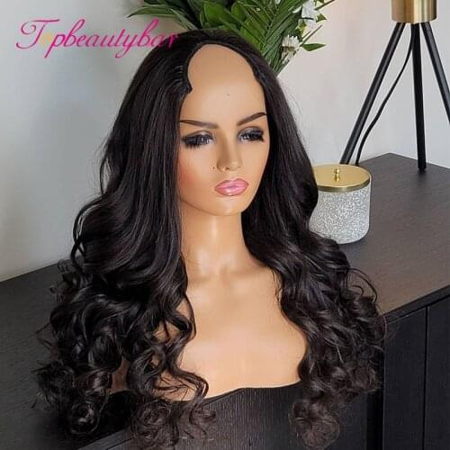 Wavy U Part Wigs For Women Natural Color Human Hair Wigs 180% Density Middle U Shape Wigs Brazilian Remy Glueless Wigs