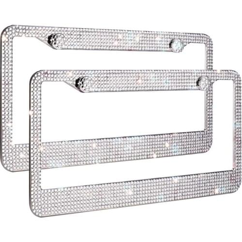 1pc Bling Crystal License Plate Frame Women Luxury Handcrafted Rhinestone Car Frame Plate with Ignition Button fit for U.S model