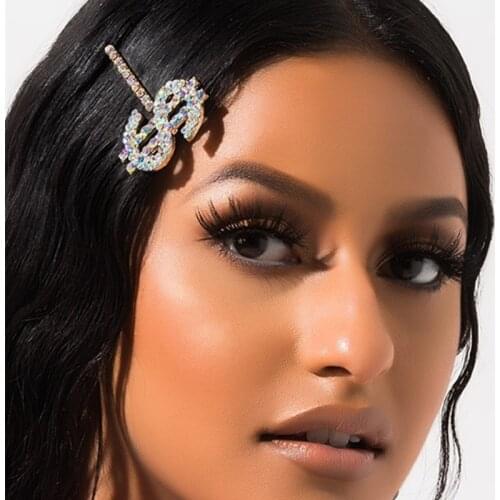 1 PC New Design Money Sign Elegant Womens Rhinestone Bling Letter Hair Clip Hair Barrettes Crystal Hair Pins Hair Accessories