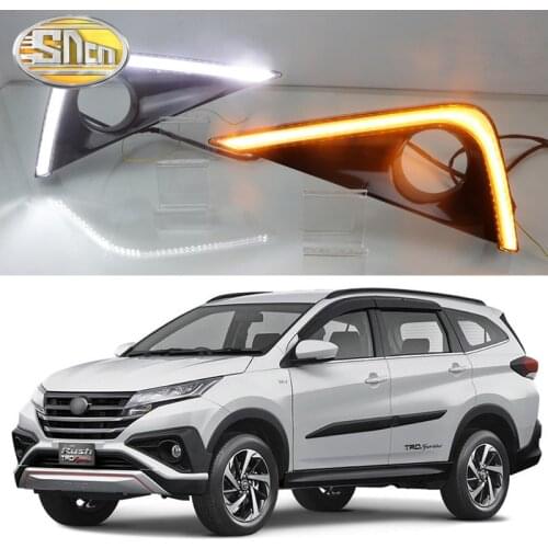 12V Car LED Daylihgts DRL For Toyota Rush 2018 2019 Yellow Turn Signal Function Daytime Running Lights Day Driving Headlamp