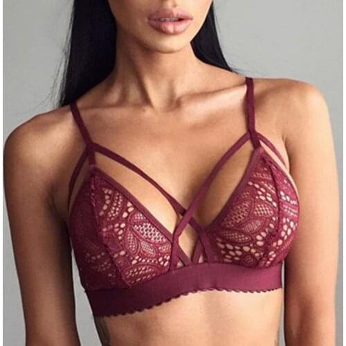 2019 Women Seamless Sexy Cross Bandage Crop Tank Top Floral Sheer Lace Bra Bralette Bustier fitness building invisible fly bra