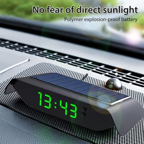 4 In 1 Car Digital Clock Thermometer Car Solar Clock Thermometer Luminous High-precision Electronic Watch Temperature Monitor