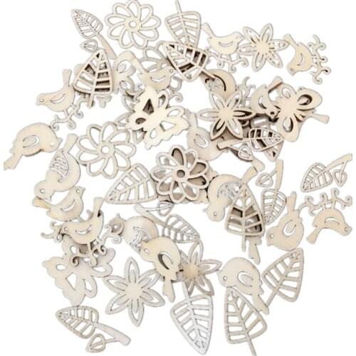 50PCS Wood Flowers Crafts Wooden Slices Embellishments Butterfly Tiny Bird Birds Wooden Pieces for DIY Crafts Christmas