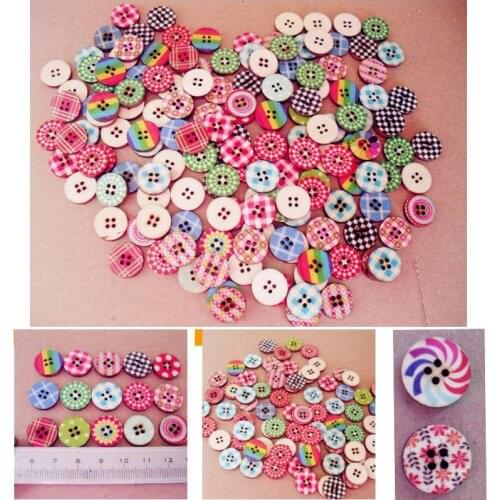 50PCS Color painting Wood Buttons for Handwork Sewing Scrapbook Clothing Crafts Accessories Gift Card Decor 15mm