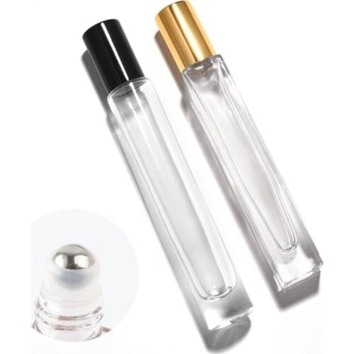 500pcs gold silver black Circle & Square 10ml Luxury Thick Transparent Glass Perfume Bottle Refillable Roller on oil bottles