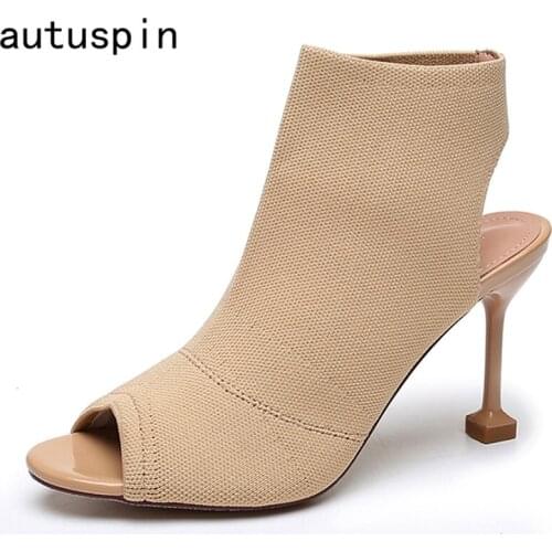Autuspin Womens Ankle Boots 2021 Newest Breathable Peep Toe Shoes Women Fashion Sexy Prom Party Wedding Red Kitten Heels Woman