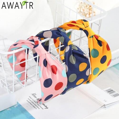 AWAYTR Bohemian Knotting Print Dot Headband Hair Hoop Bands Wide Elastic Women Hairband Girls Bezel Hair Accessories