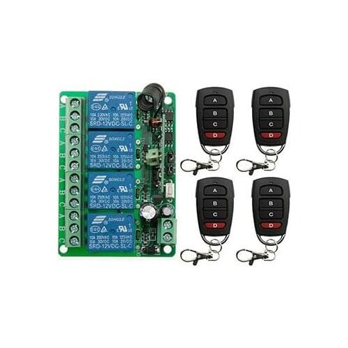 DC12V 4CH RF Wireless Remote Control System teleswitch 4* transmitter +1* receiver universal gate remote control /radio receiver