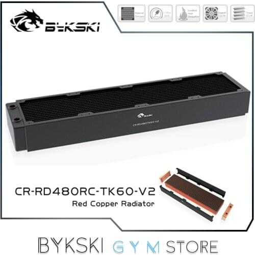 Bykski Radiator 480 60mm, Red Copper/ 3 Layers 14 FPI / 120mm Fan Computer Water Cooling Liquild Cooler Row, CR-RD480RC-TK60-V2