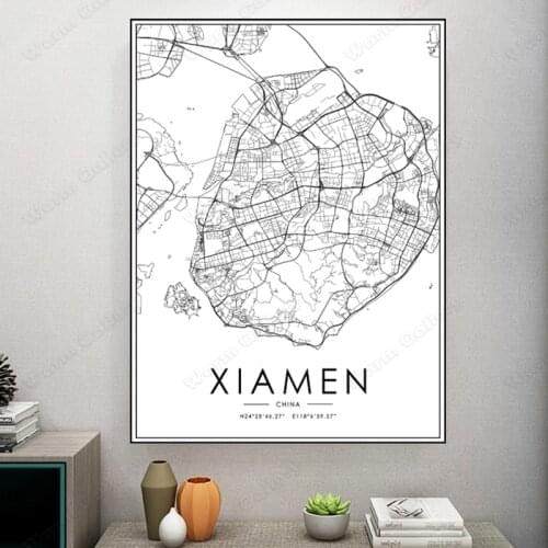 Black and White China City Map The Xiamen City Map Poster HD Print Wall Art Canvas Nordic Landscape Painting For Home Decor