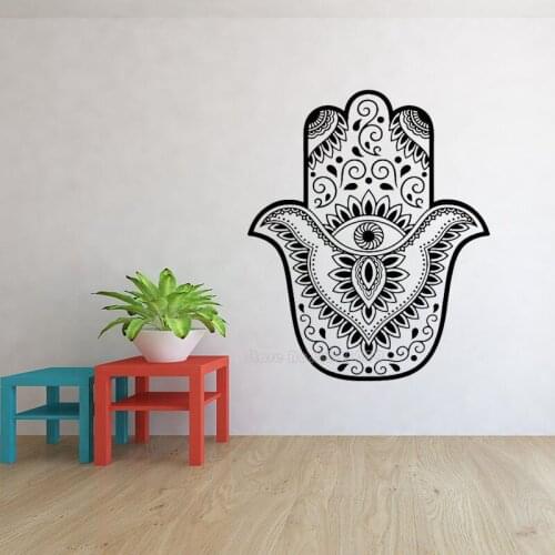 Home Decor Hamsa Hand Wall Decal Vinyl Fatima Yoga Vibes Wall Sticker Mandala Wallpaper Indian Buddha Lotus Pattern Mural LL942