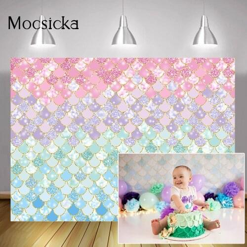 Mermaid Scales Portrait Backdrop Photography Birthday Party Cake Smash Background Newborn Mermaid Princess Baby Shower Props