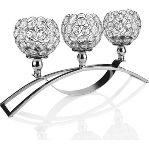 Crystal Candle Holders 3 Arms Table Candelabras,Buffet Cabinet Candelabra Ornaments Table Centerpieces for Wedding