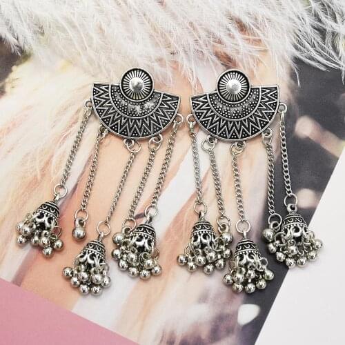 Indian Tribal Metal Earring Dangle Drop Earring Gypsy Bells Long Tassel Earrings For Women Boho Vintage Jewelry