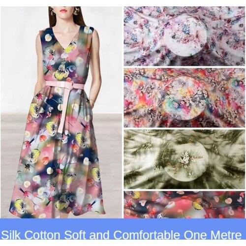 Chinese Silk Fabric Meter Pure Silk Cotton High-grade Clothing Pajama Dress Floral Printed By The Meter Soft Brocade Sewing Diy