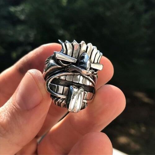 Māori Tiki Totem Amulet Ring Mens Tribal Vintage 316L Stainless Steel Biker Rings Talisman Jewelry