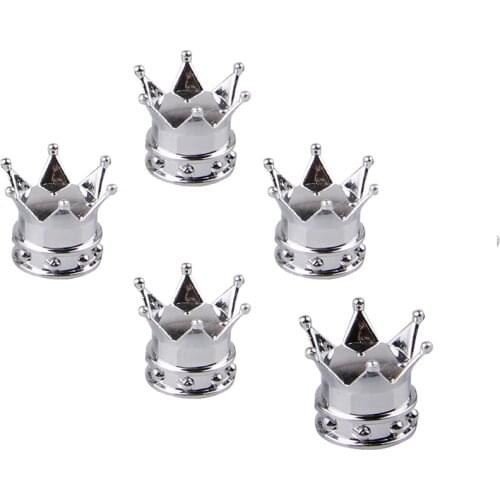 5/1pcs Bicycle Tire Valve Caps Universal Dustproof Silver Color Crown Tyre Wheel Stem Air Valve Caps Tire Valve Auto Truck Bike