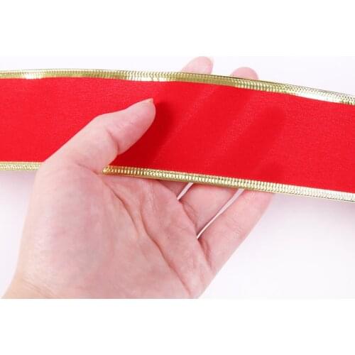 10M Christmas Ribbon Articles Pure Red Christmas Tree Decorations Supplies Ribbons With Iron Wire Gold Edged Ribbons For Crafts