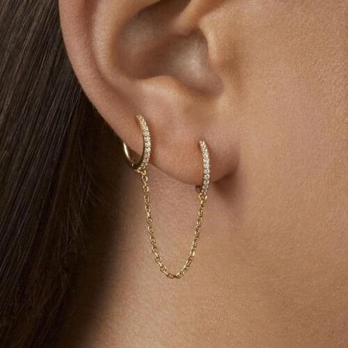 Fashion Vintage Bohemian Two Ear Hole Piercing Hoop For Women Earrings Crystal Tassel Boho Golden Earrings Charm Chain Jewe Q8S3