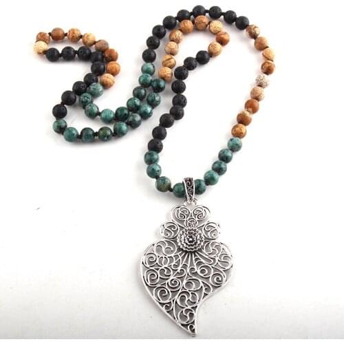 RH Fashion Jewelry Multi Stone Long Knotted Heart Pendant Necklaces