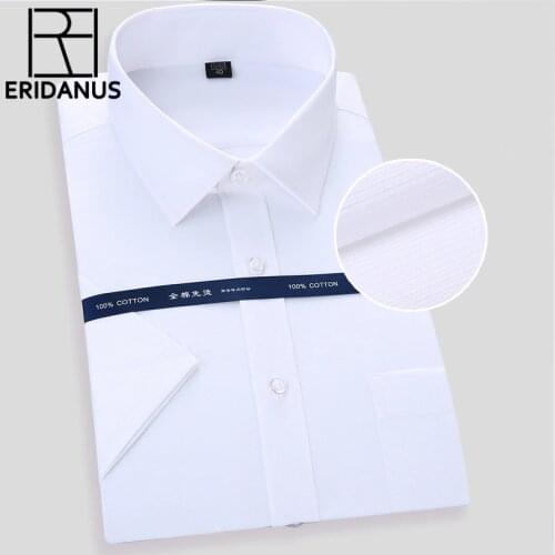 High Quality Men Shirts 2018 New Brand Summer Cotton Dress Short-sleeved Solid Casual Color Solid Collar Dress Shirts 4XL M703