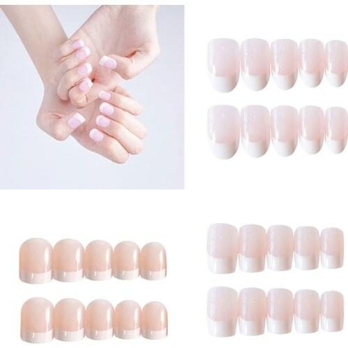 Natural Nude Fake Nail French White Gradient New Nails Extension Simple Round Square Press Nail Supplies for Home Office Wear