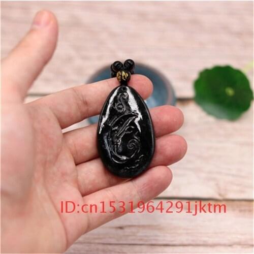 Obsidian Charm Jade Black Amulet Pendant Accessories Necklace Natural for beauty Men Green Carved Chinese Gifts Jewelry