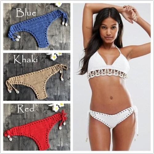 Wholesale Women Sport Sexy Bikini Thong Handmade Crochet Swimwear Bikini Bottom Hollow-out Low Waist Bathing Suit