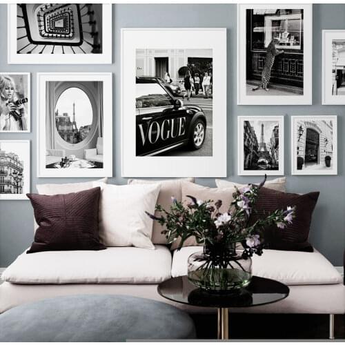 Paris Towel Fashion Girl Street Landscape Wall Art Canvas Painting Black and White Posters Photograph Picture Home Decor