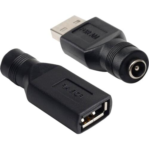 For Female Jack To USB 2.0 Male Plug / Female Jack 5V DC Power Plugs Connector Adapter Laptop 5.5*2.1mm Black Color