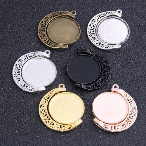 2pcs 25mm Inner Size 6 Color Moom Classic Style Double sided Rotate Cabochon Base Setting Pendant Charms