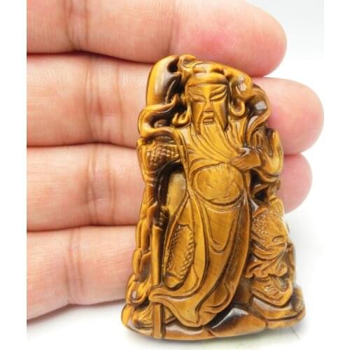 Selling Jewelry>>> Natural Tiger Eye Guan Gong Pendant Male Domineering Open Tiger Eye Long Necklace Pendant Wu Cai Shen