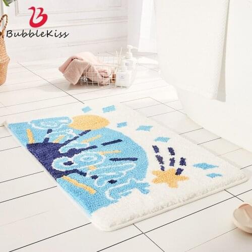 Bubble Kiss Door Mat Cute Cartoon Flocking Bathroom Toilet Thickened Absorbent Non-Slip Rug Home Decoration Entry Door Carpets
