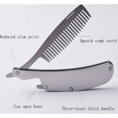 Stainless steel Foldable Beard Brush Comb for Men Grooming Beards Oil Head Modeling