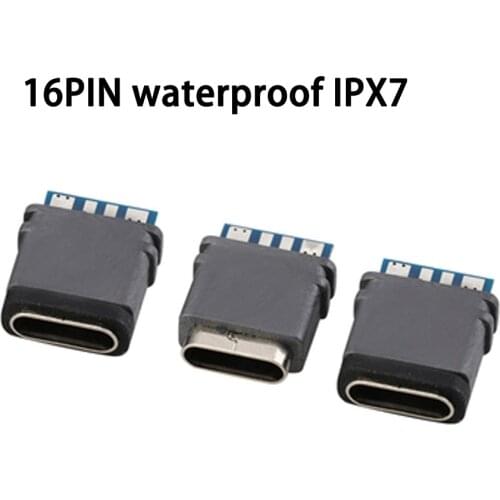 20pc Type-c USB 3.1 Connector Female Jack 16P welding wire type Waterproof IPX7 Rating Charging Socket 4pin solder joint