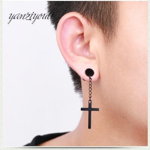 Classic Punk Gothic Stainless Steel Stud Earring Cross Round Ear Dumbbell Fashion Women Mens Lover Rock Style Jewelry