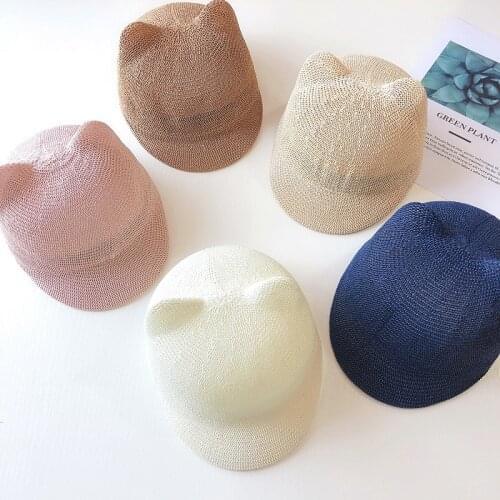 Cute Baby Hat With Ears Summer Straw Mesh Baby Girl Boy Hat Kids Snapback Baseball Cap Children Beach Sun Hat