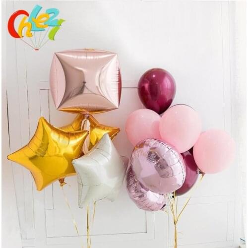 15pcs Rose Gold Round ballons 45cm 4D Champagne square Foil balloons Wine red Latex balloons Wedding Party decor birthday balls