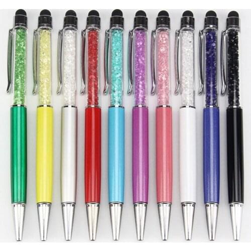 Wholesale 10pcs 2 in 1 Crystal Point Diamond Stylus Screen Capacitive Touch Stylus Pen for Universal Pad Tablet+Ball Point Pen