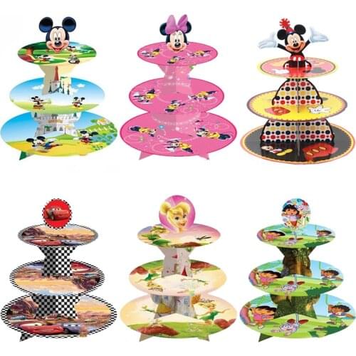 Disney Mickey Mouse Theme McQueen3 Tier Cupcake Holder Stand Kids Girls Happy Birthday Party Decoration Baby Showers Supplies